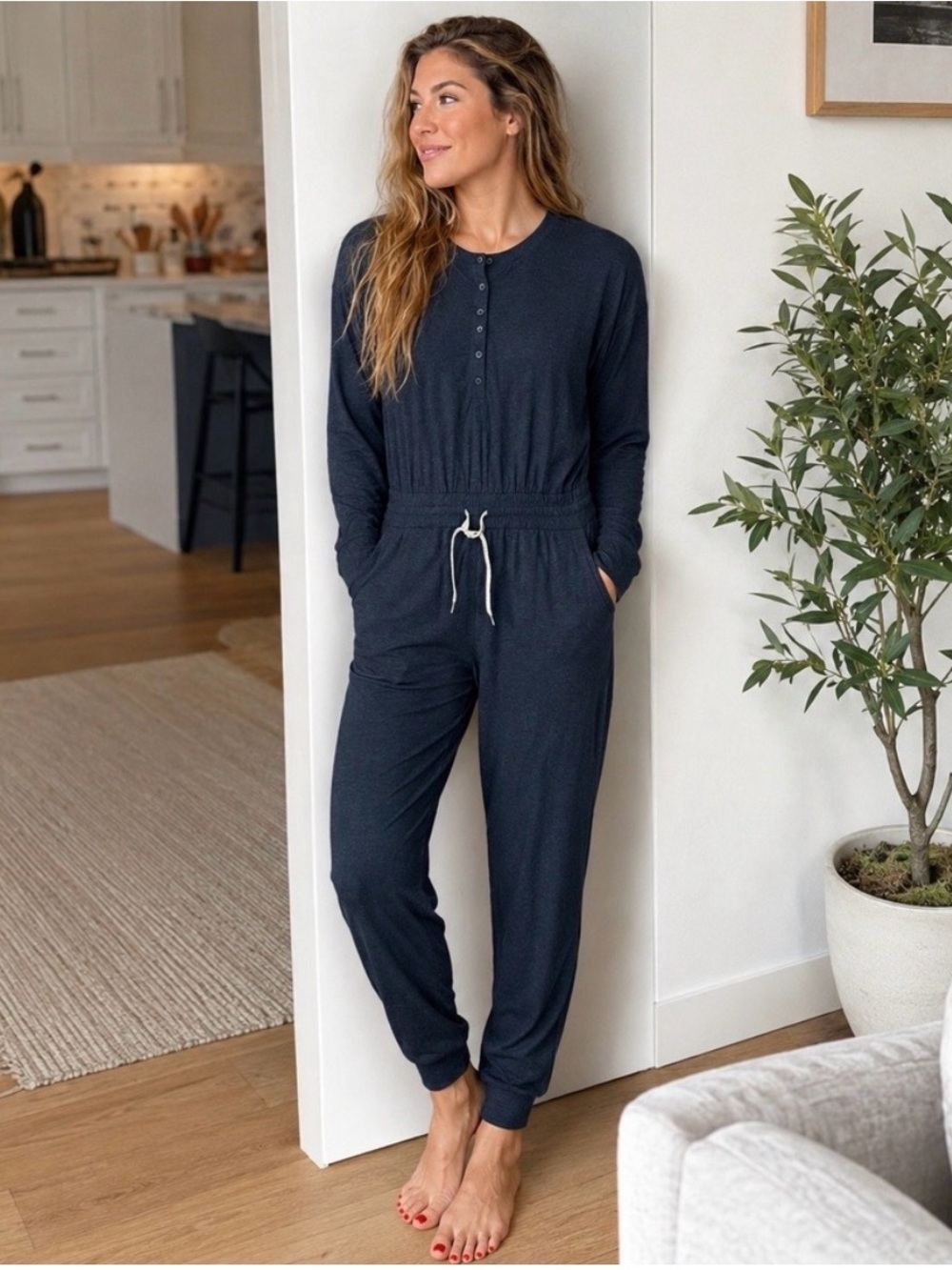 Vuori Lux Henley Jumpsuit Ink Heather Size M
